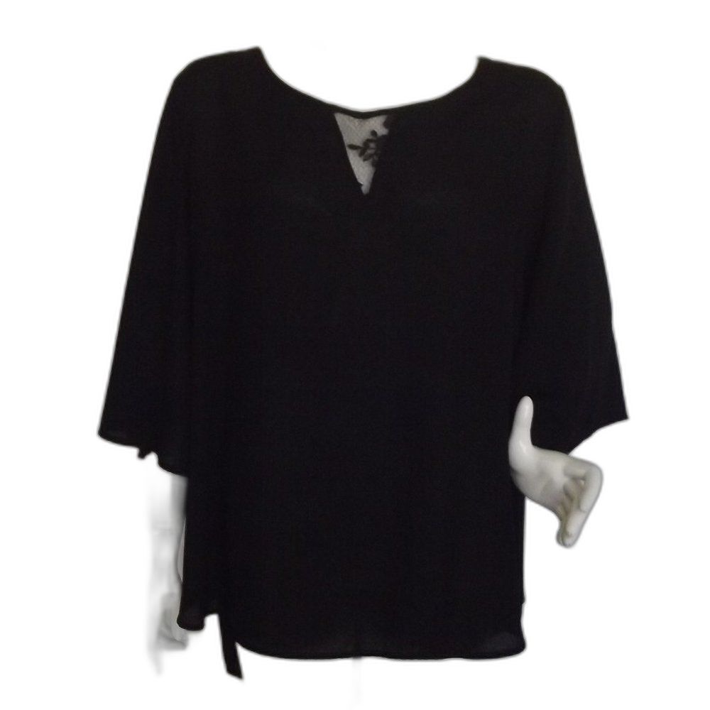 TORRID Top, 3/4 (3x/4x), Lace/Drop Back, Black, Lace insert, Bell sleeves